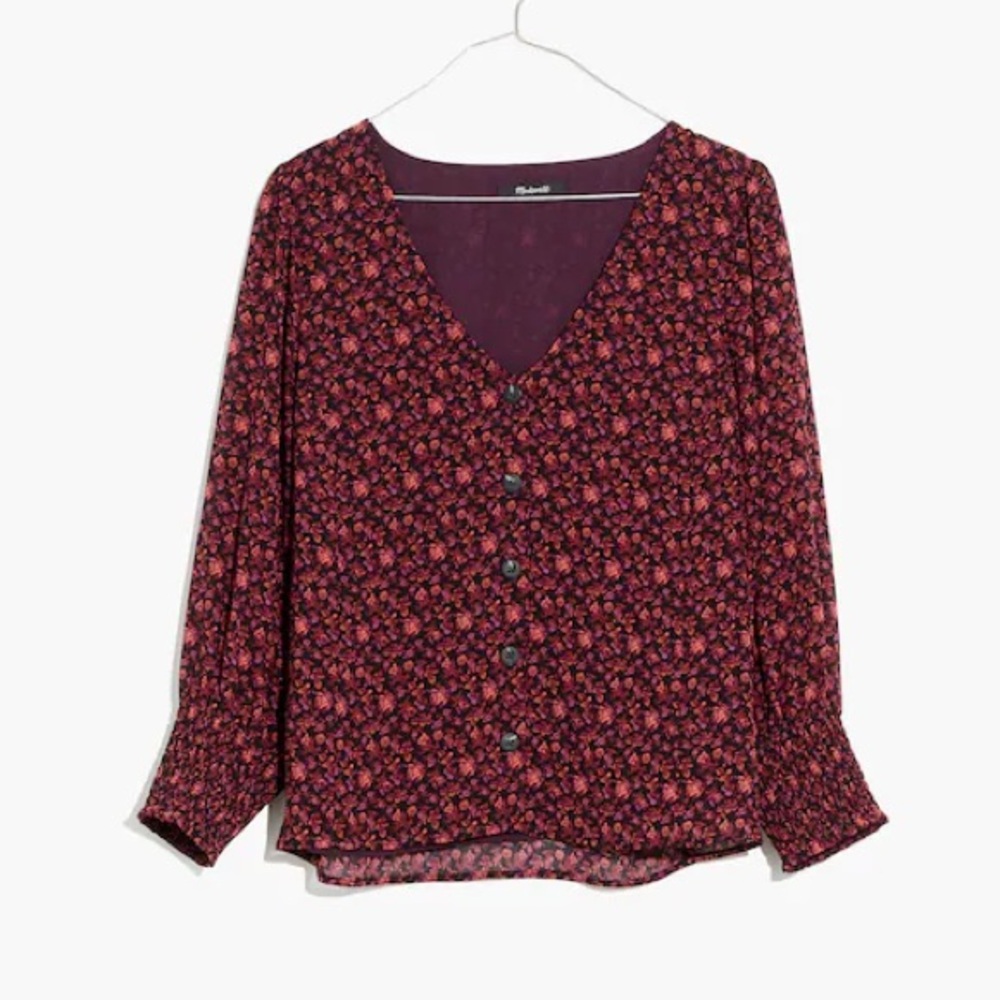 NWT Madewell Plus Smocked-Cuff Button-Front Top Orchard Floral 18W Orange